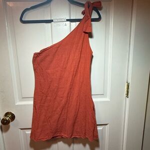 One-Shoulder Orange Linen Feel Dress